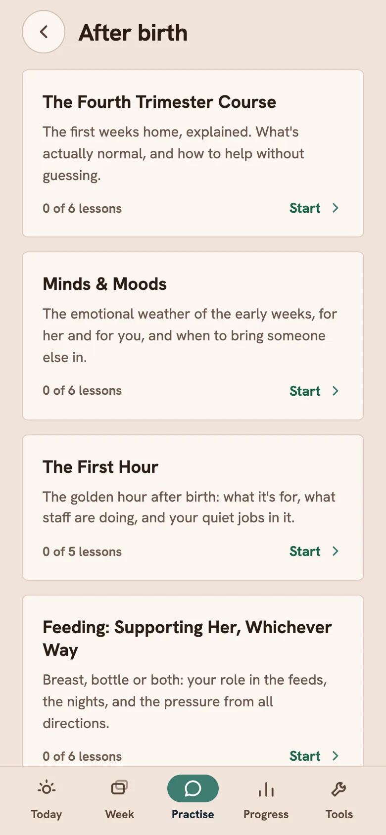 The after-birth course list: the fourth trimester, minds and moods, and feeding.